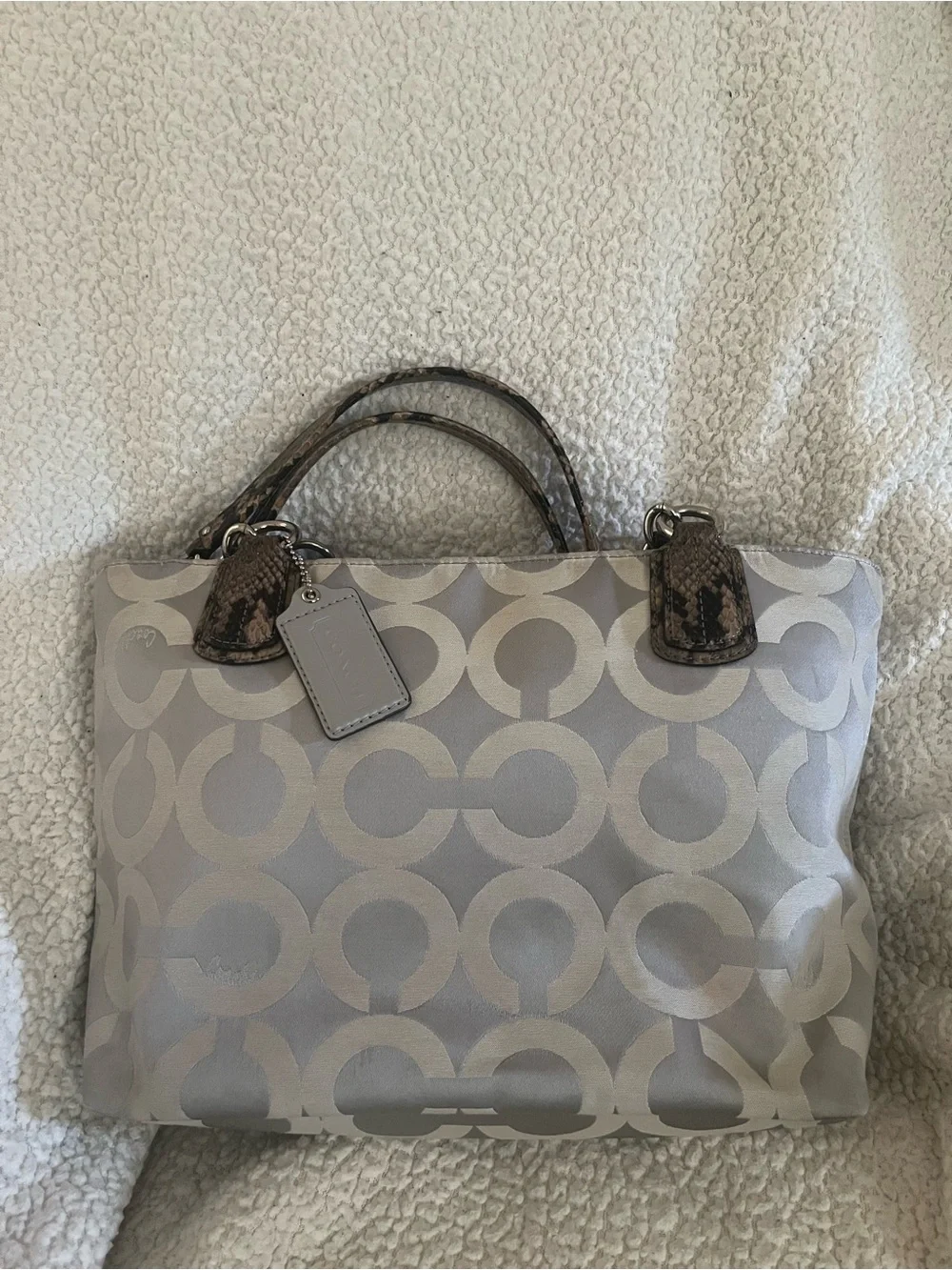 Coach Madison Op Art Signature Sateen Shoulder Tote Chain Handles EUC